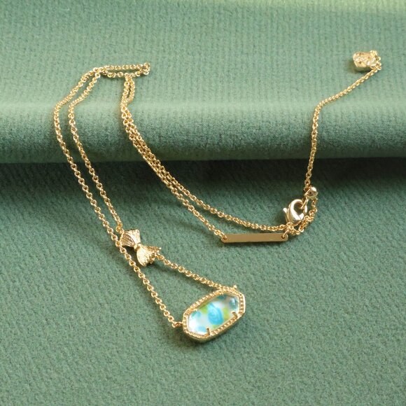 Kendra Scott Elisa Necklace Marie Blue Blooming Heirloom Gold - Picture 3 of 3